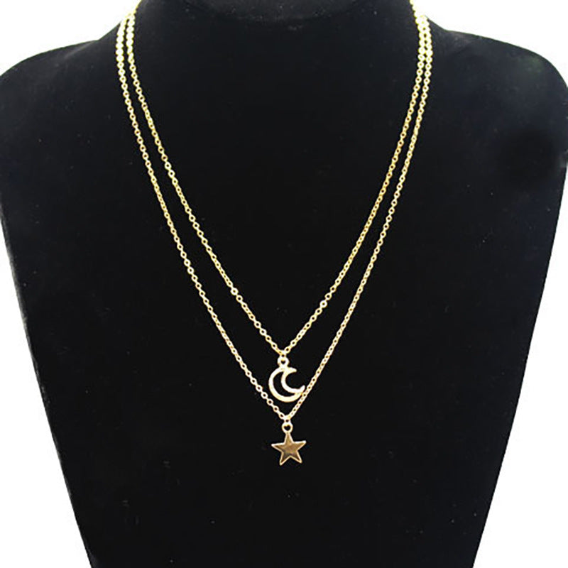Metal Hollow Crescent XINGX Multi-layer Necklace