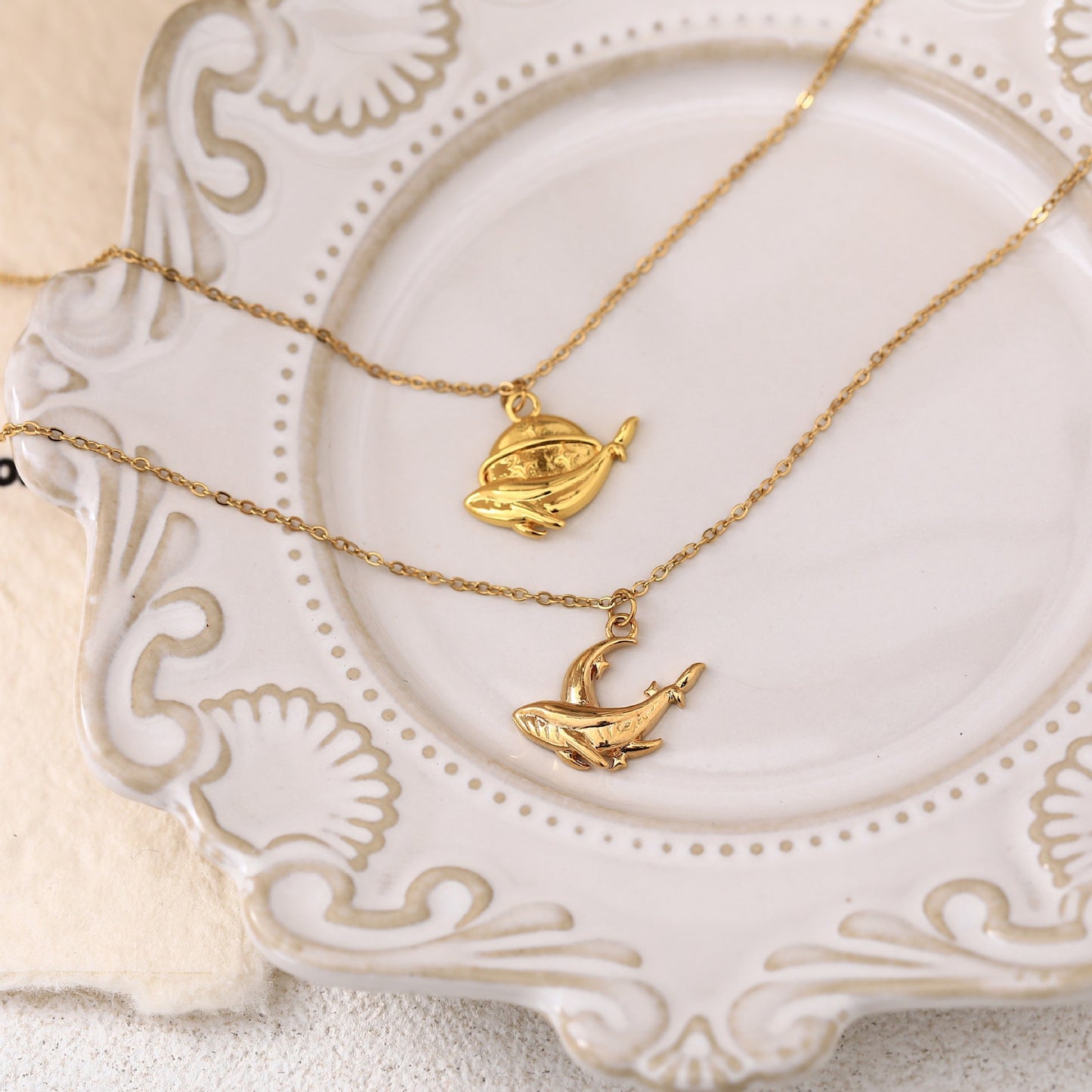 Stainless Steel Fashion Sun Moon Whale Necklace