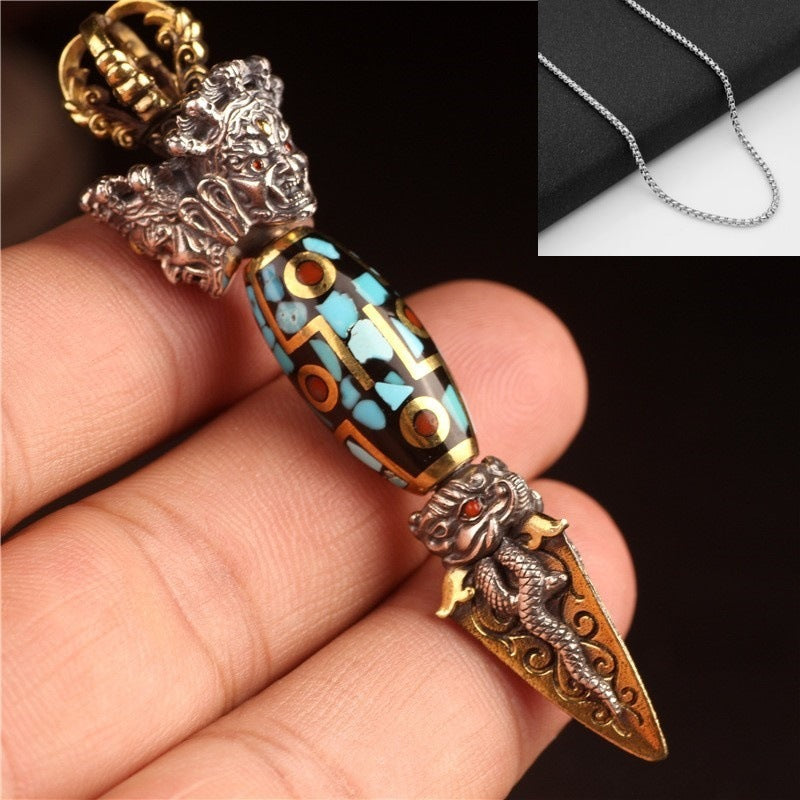 Tibetan Legend Buddha Utensils Dharma-vessel Trigug Pendant Vintage Silver Elephant Nose Tibet Beads