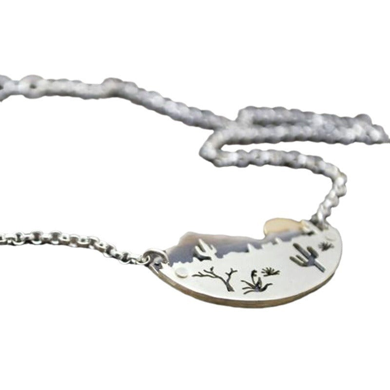 Desert Sunshine Necklace Silver Cactus Landscape