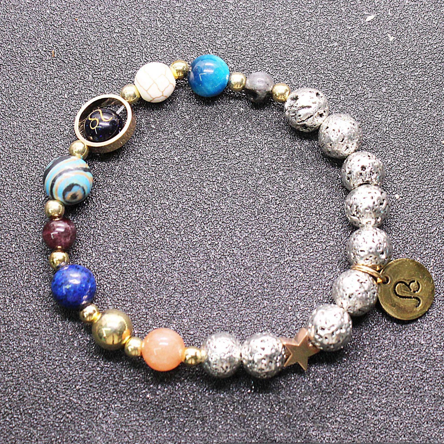Twelve Constellation Blue San Lettering Bracelet Antique Silver Volcanic Stone Bracelet
