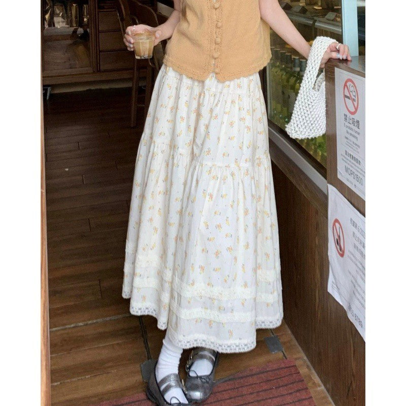 Sweet Lace Edge A- Line Skirt Temperament Slimming