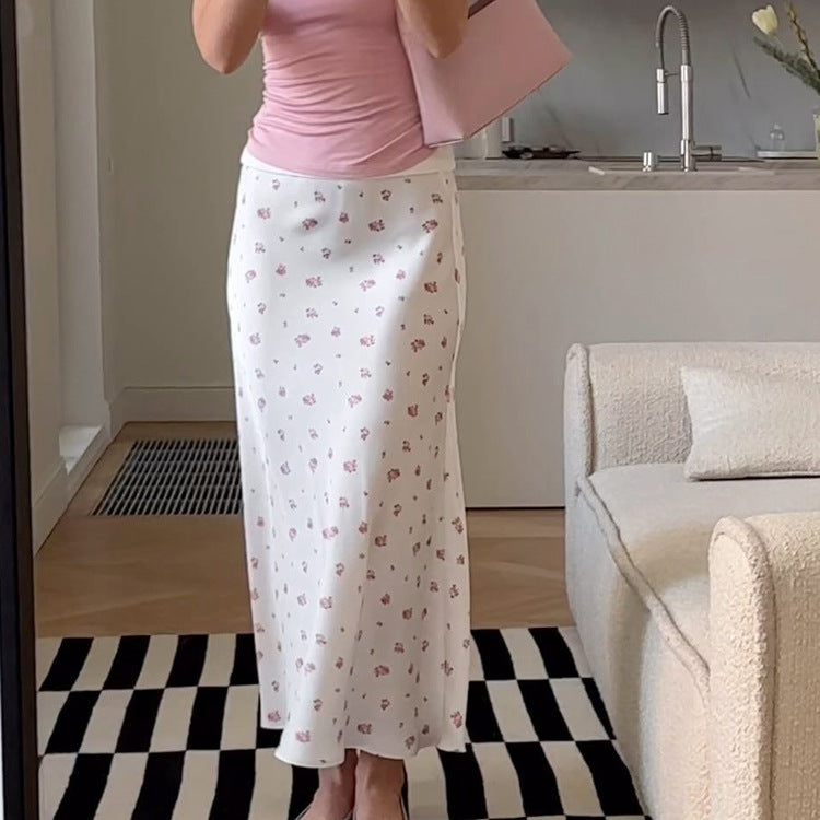 Satin Draping Printed Waist-controlled Sheath Skirt