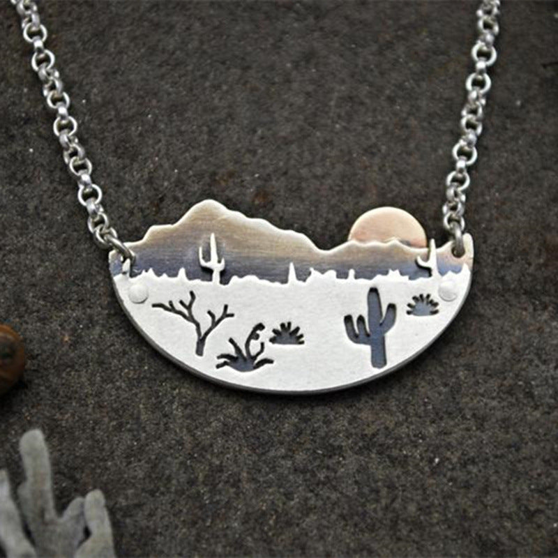 Desert Sunshine Necklace Silver Cactus Landscape