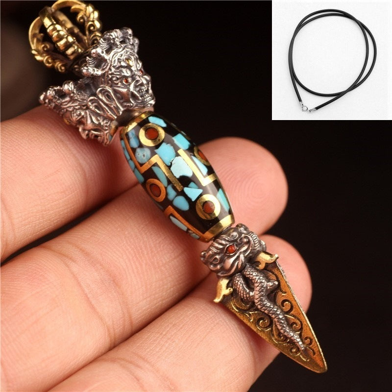 Tibetan Legend Buddha Utensils Dharma-vessel Trigug Pendant Vintage Silver Elephant Nose Tibet Beads