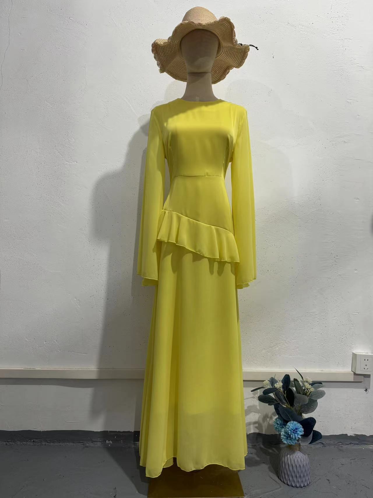 Flared Sleeves Long Sleeves Ruffled Dress