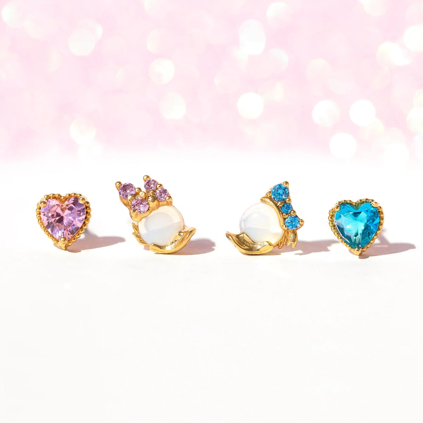 Light Luxury Minority Design Cute Cartoon Duck Colored Loving Heart Earings Set