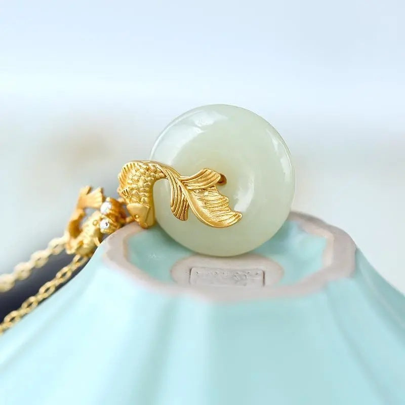 Koi Hetian Jade Peace Buckle Personality Retro Pendant