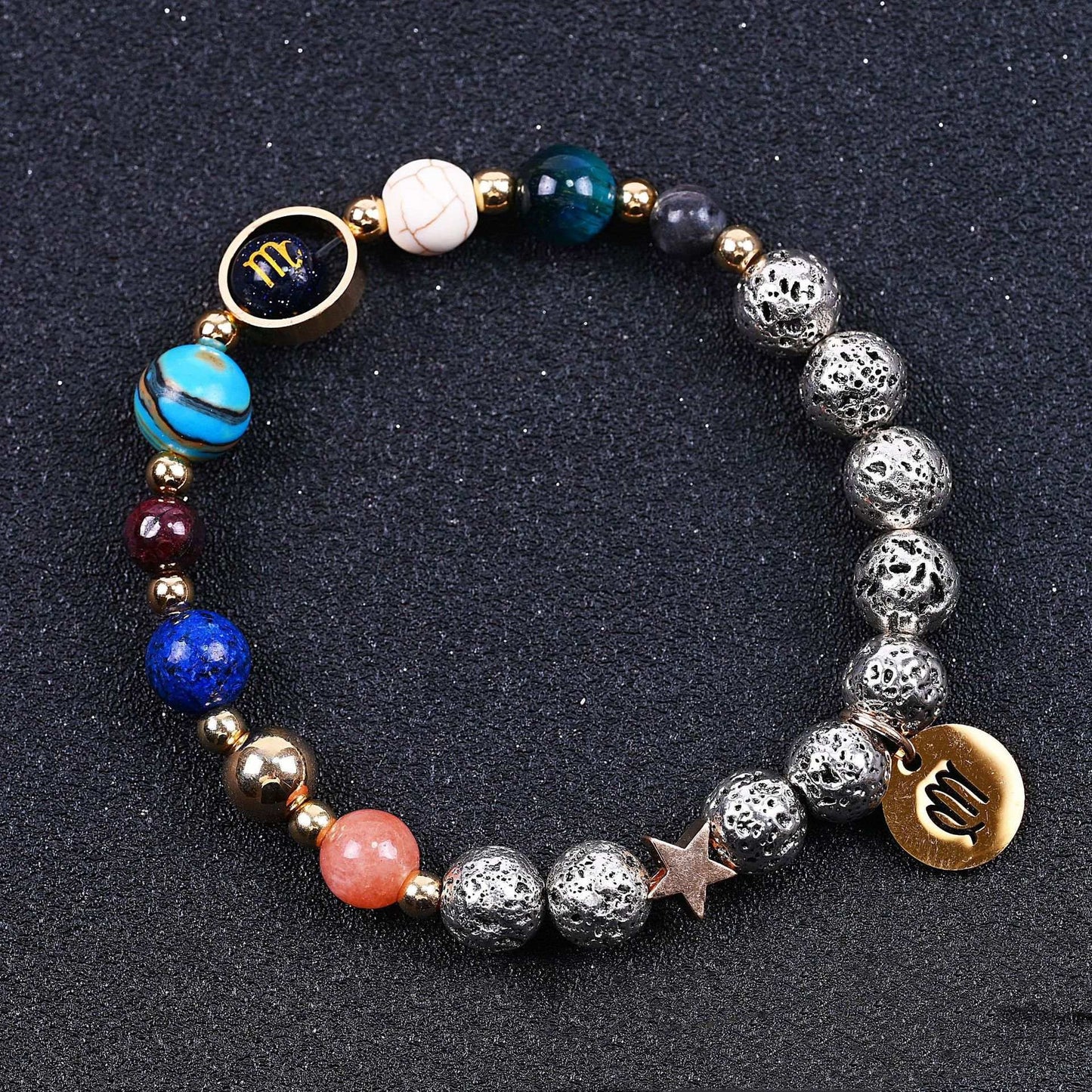 Twelve Constellation Blue San Lettering Bracelet Antique Silver Volcanic Stone Bracelet