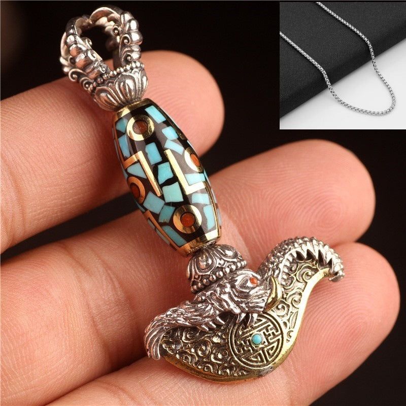Tibetan Legend Buddha Utensils Dharma-vessel Trigug Pendant Vintage Silver Elephant Nose Tibet Beads