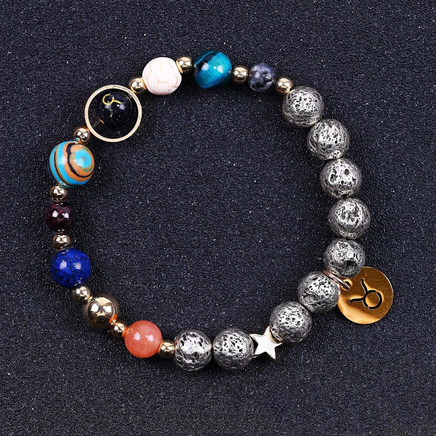 Twelve Constellation Blue San Lettering Bracelet Antique Silver Volcanic Stone Bracelet