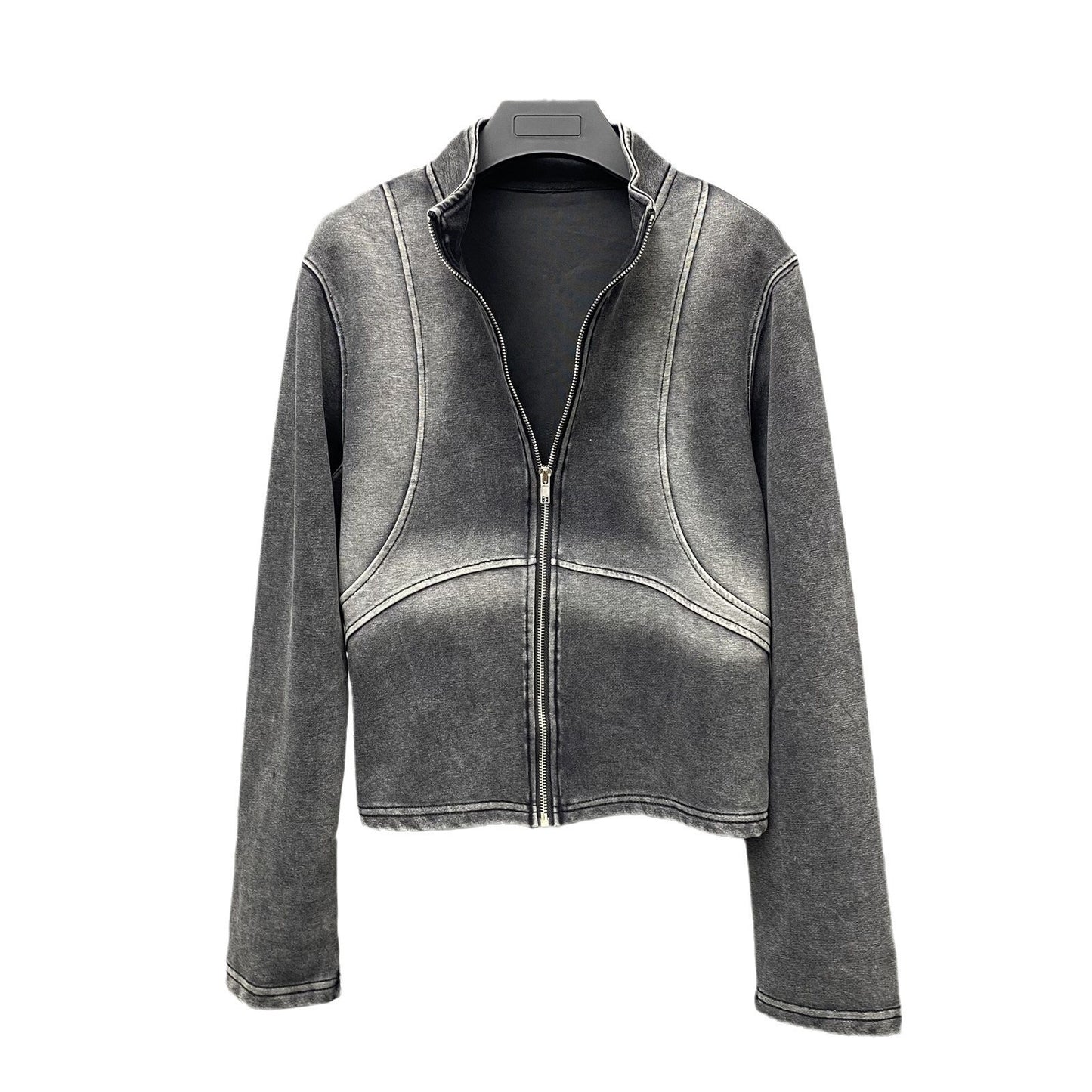 Design Sense Worn Looking Washed-out Niche Zipper Cardigan Sweater Coat Hot Girl Cool Wind