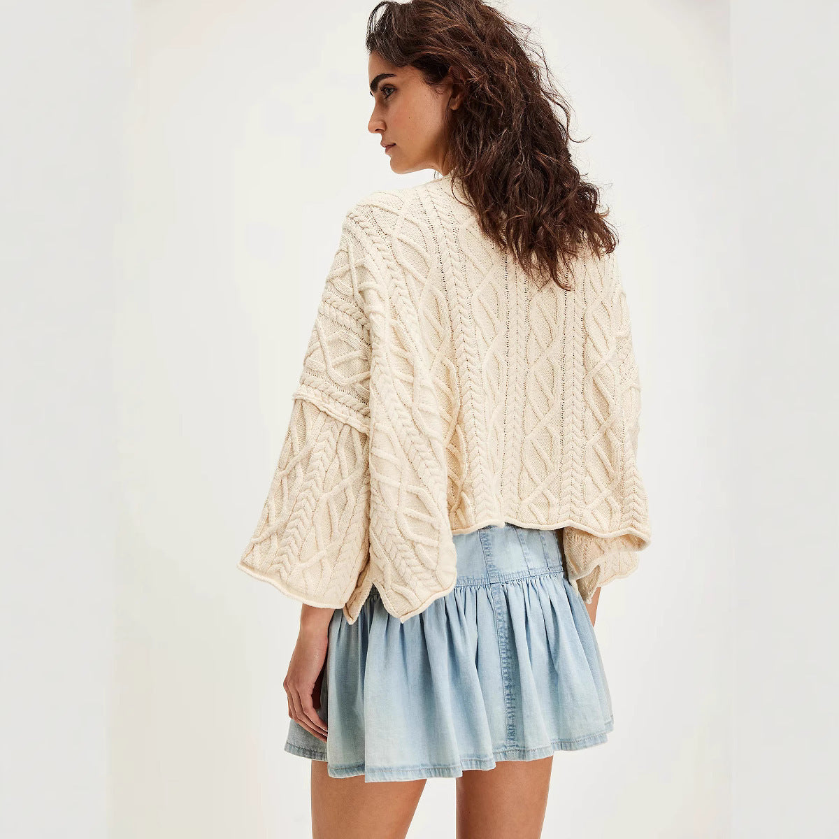 High Waist A- Line Casual Versatile Retro Denim Pleated Skirt