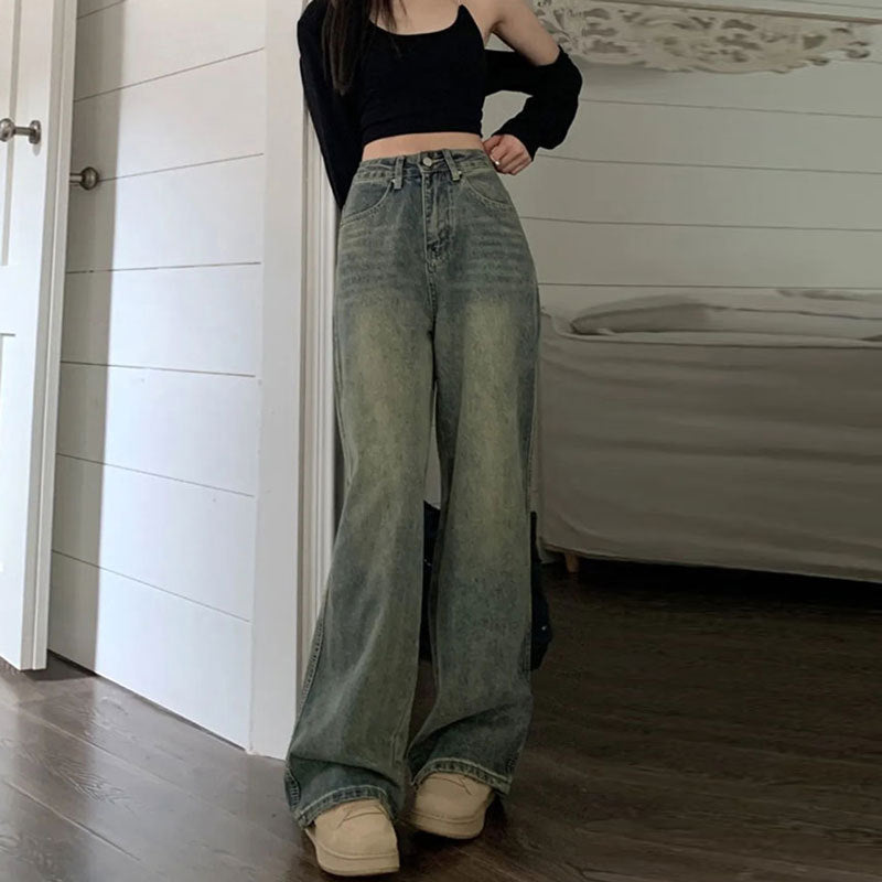 Nostalgic Retro Mopping Loose American Wide-leg Trousers