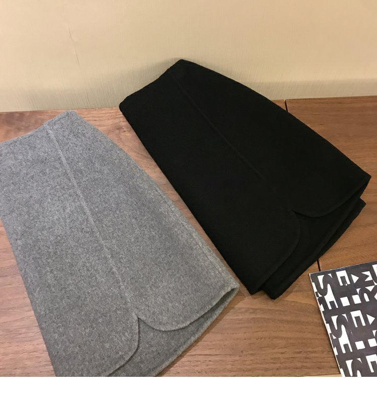 Design High Waist Double-sided Woolen Fabric Slit Sheath Skirt Women's Winter