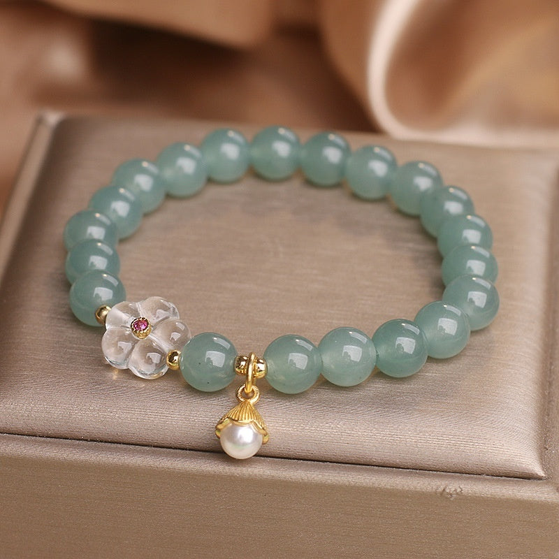 Blue Water Jade White Crystal Flower Bracelet For Women