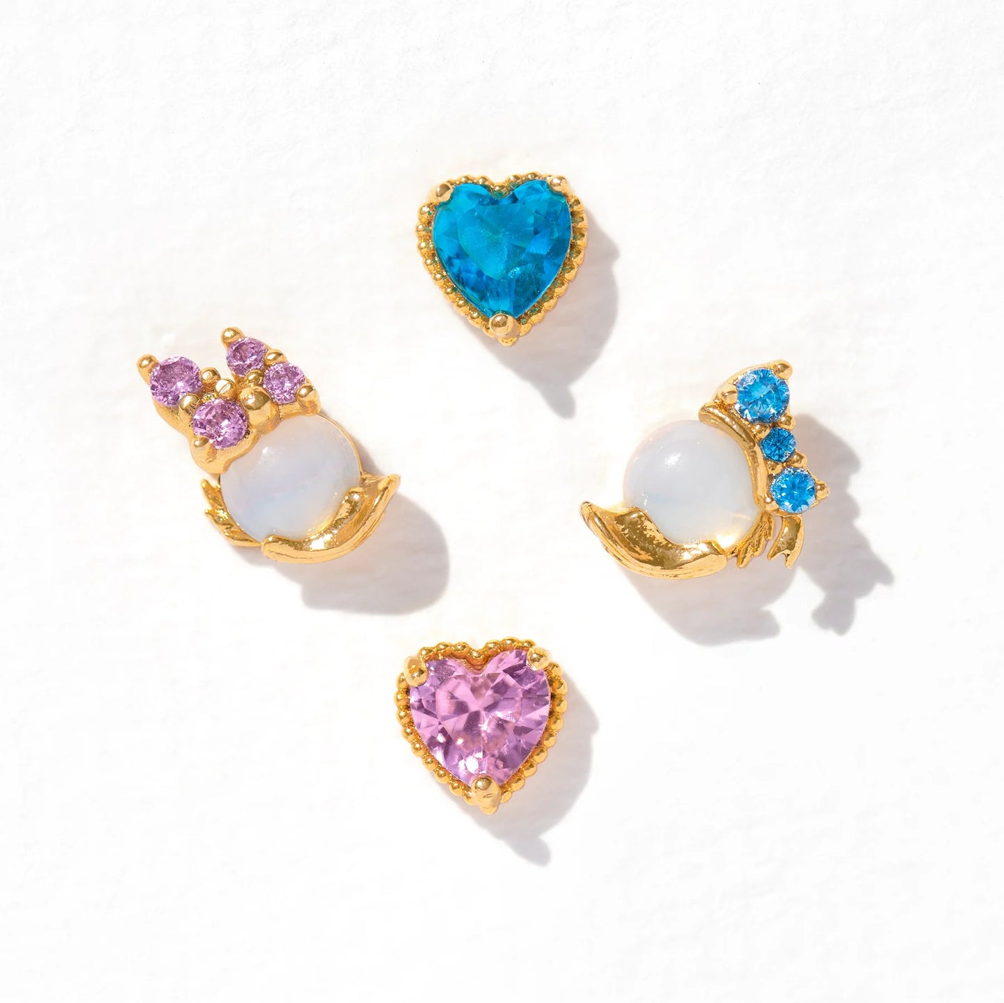 Light Luxury Minority Design Cute Cartoon Duck Colored Loving Heart Earings Set