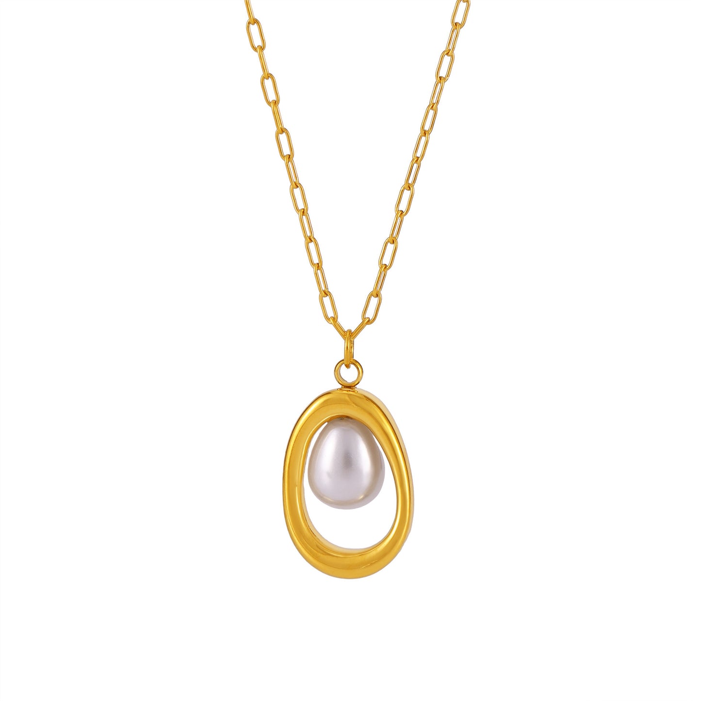 Stainless Steel Gold Ingot Pearl Necklace Small Fashion