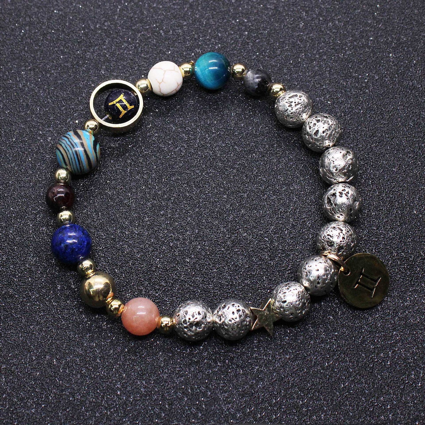 Twelve Constellation Blue San Lettering Bracelet Antique Silver Volcanic Stone Bracelet