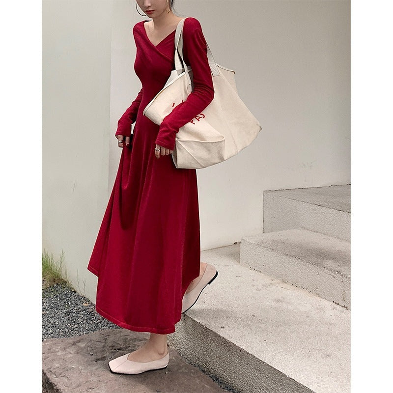 Early Autumn Tight Waist Niche Chic Engagement Red Dress
