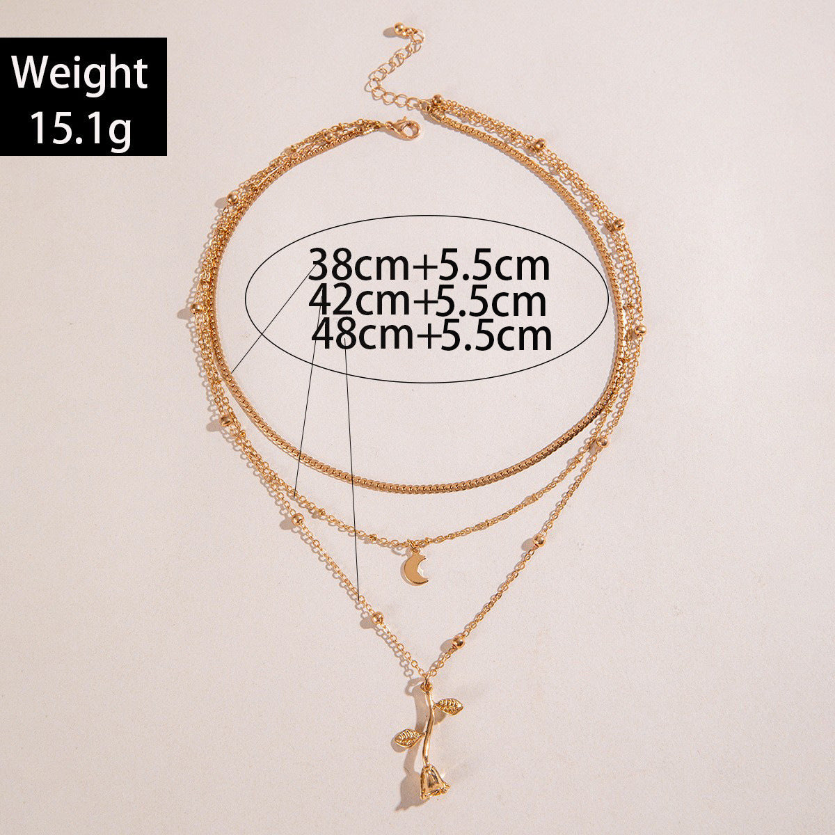 Popular Golden Rose Three-layer Necklace