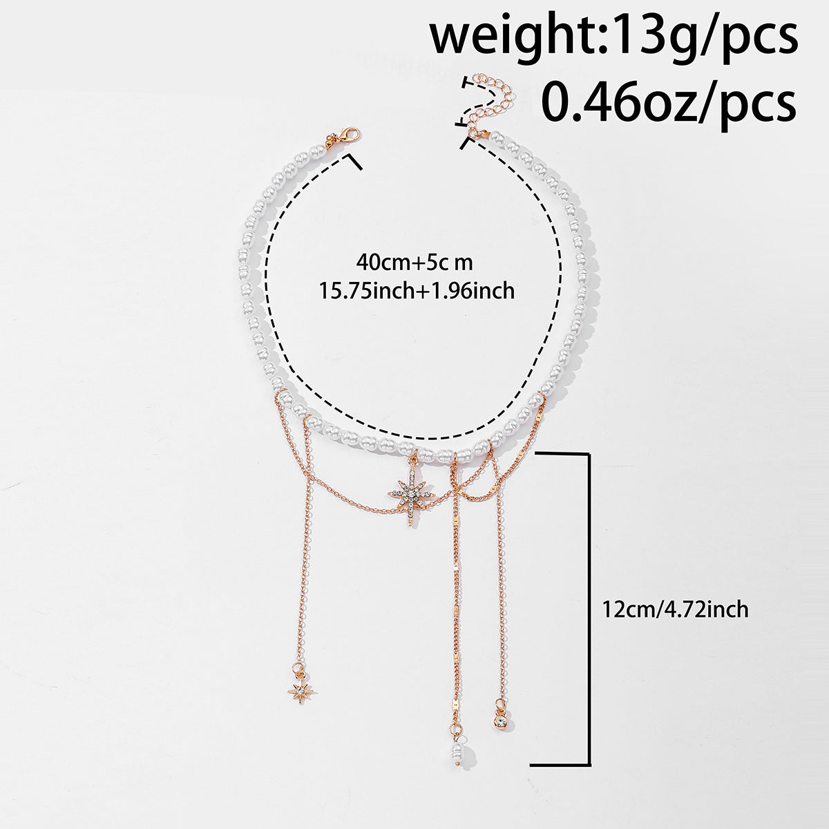 Pearl Necklace Tassel Alloy Six-pointed Star