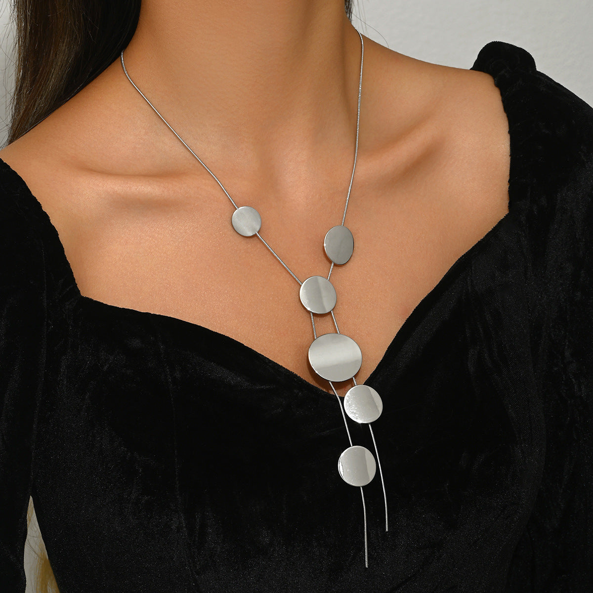 Geometric Ladies' Long Necklace Circular Design