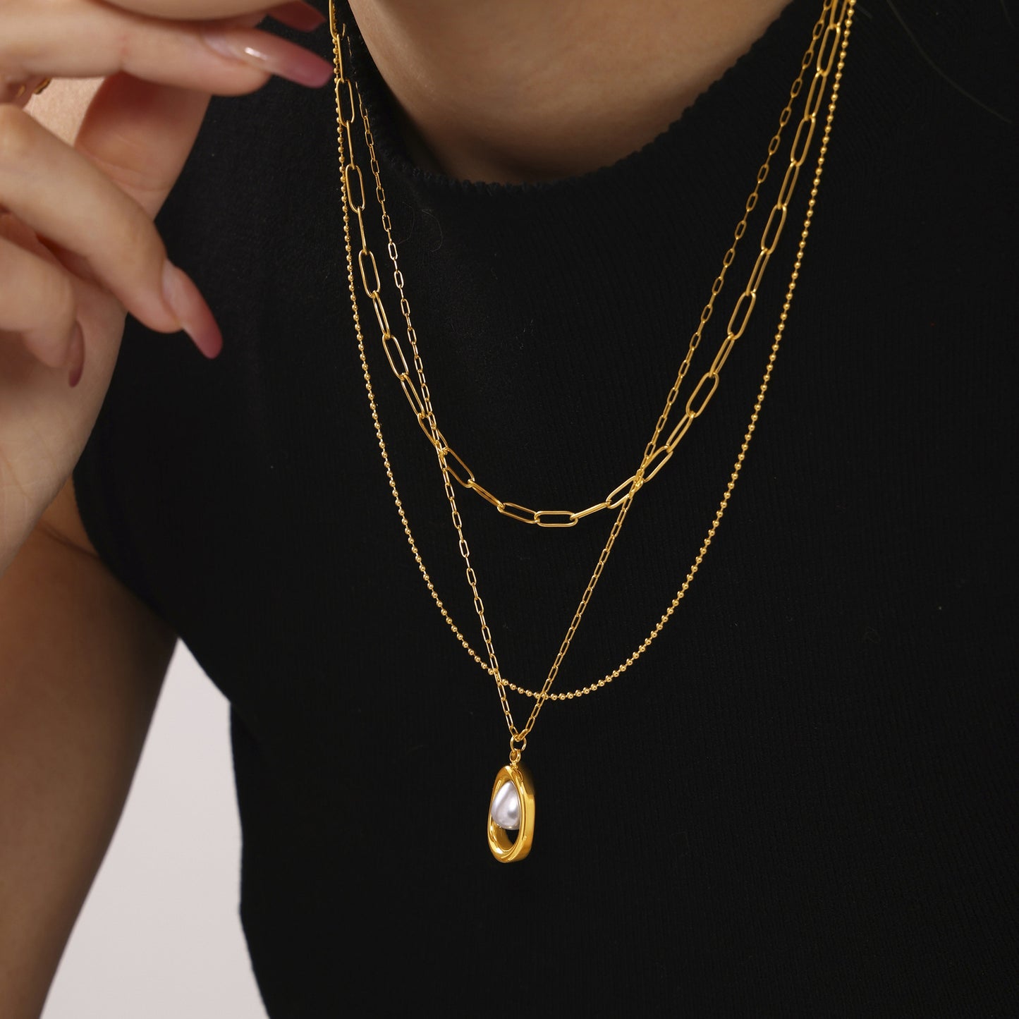 Stainless Steel Gold Ingot Pearl Necklace Small Fashion