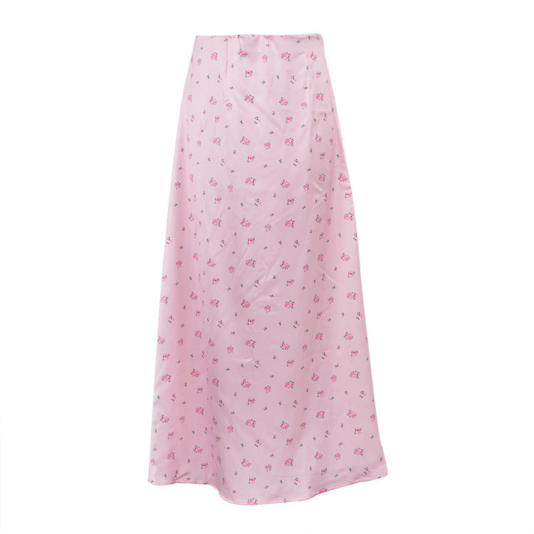 Satin Draping Printed Waist-controlled Sheath Skirt