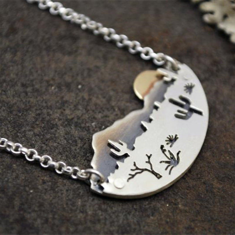 Desert Sunshine Necklace Silver Cactus Landscape