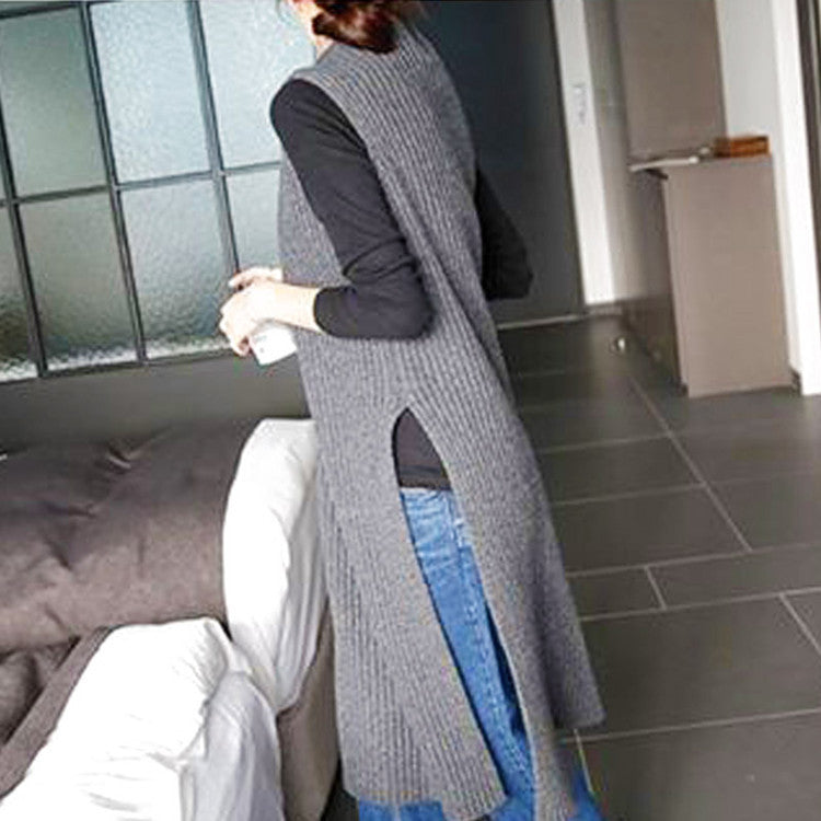 Half Turtleneck Split Outer Sweater Vest Jumper Skirt