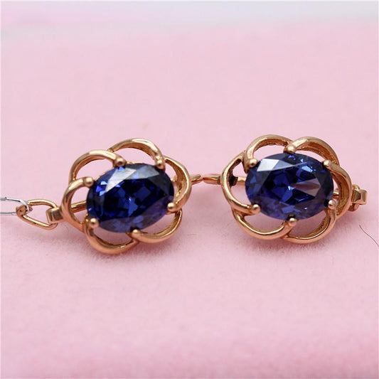 Inlaid Blue Stone Lace Purple Gold Earrings