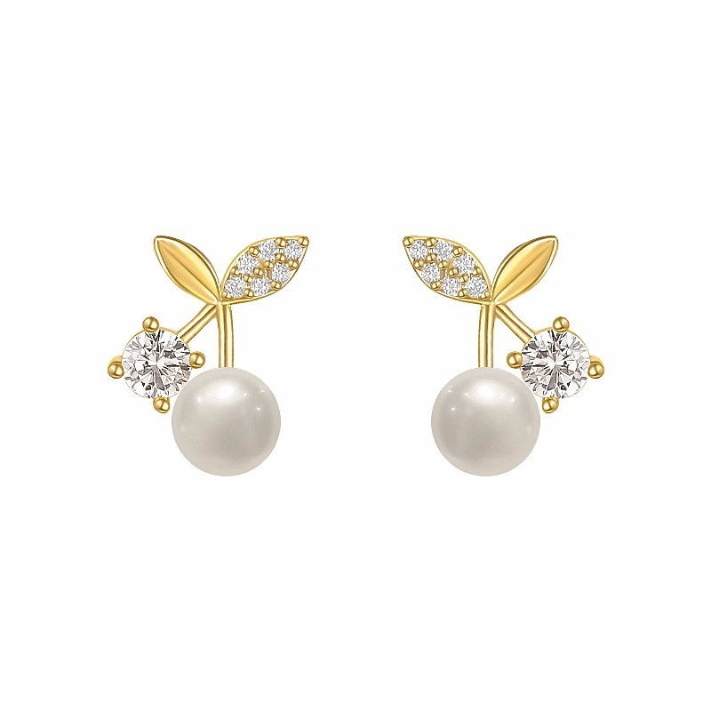 S925 Women's Silver Needle Small Cherry Pearl Stud Earrings