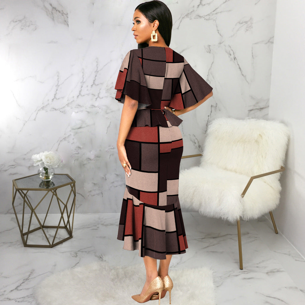 European And American Fashion Digital Printing Short Sleeve Women's Clothing Dress