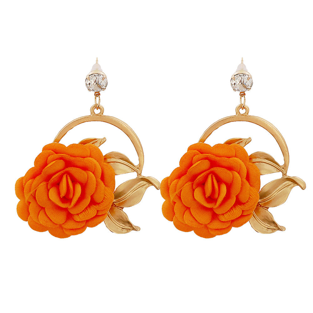 Ear Hanging Cloth Flower Earrings