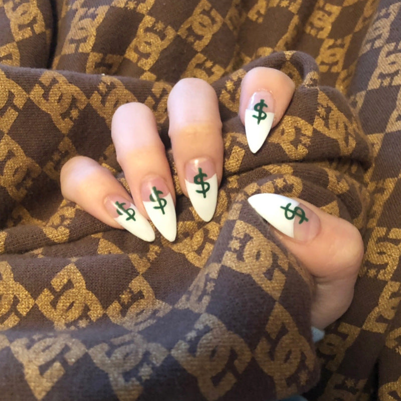 Long Pointed U.S. Dollar Dollar Money Fake Nail Patch