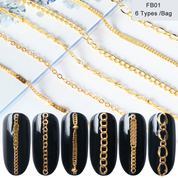 Hot Nail Art Jewelry Ins Popular Gold And Silver Alloy Metal Chain Nail Decoration