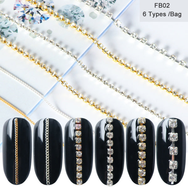 Hot Nail Art Jewelry Ins Popular Gold And Silver Alloy Metal Chain Nail Decoration