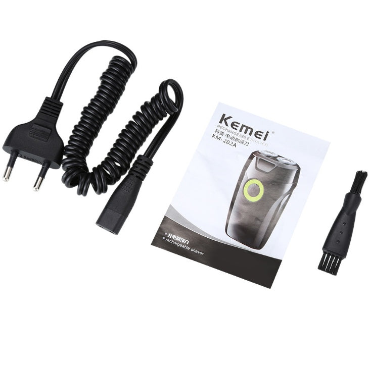 Kemei 202A Double Rotary Cutter Head Rechargeable Electric Shaver Automatic Grinding Shaver Razor Men's Face Care