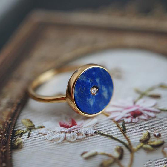 Natural Lapis Lazuli White Zirconium Plated 925 Silver Plated Vintage Ring