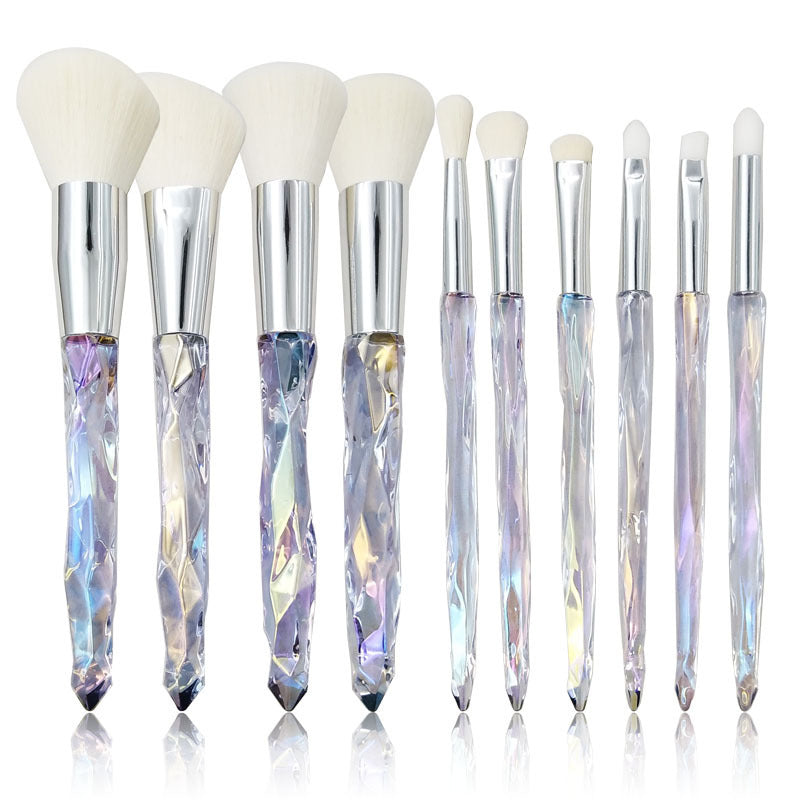 Clear crystal diamond handle makeup brush set