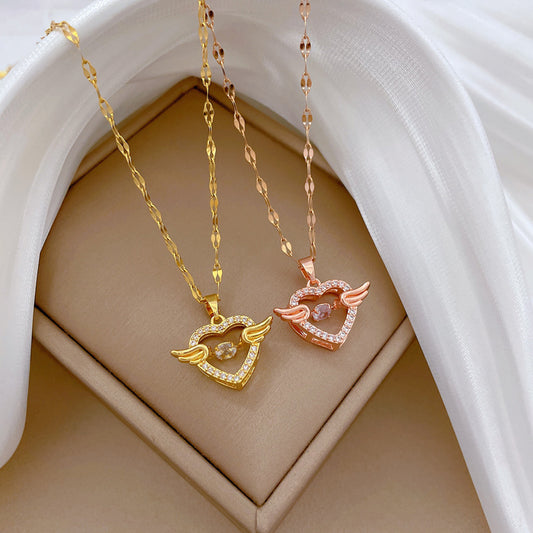 Smart Heart Of Angel Light Luxury Temperament Gorgeous Full Diamond Necklace Women