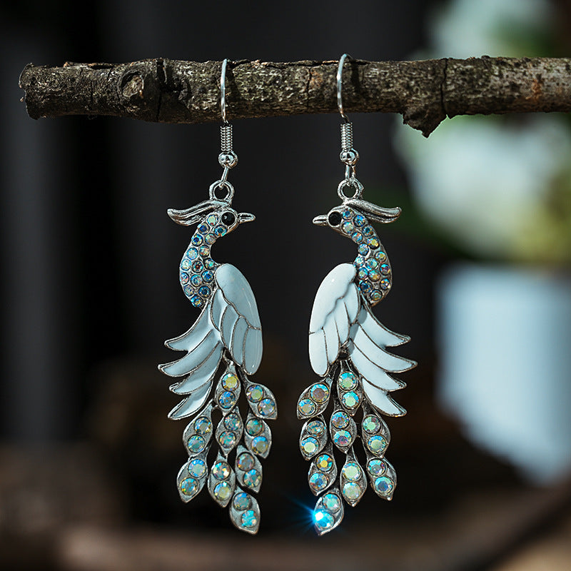 European And American Texture Peacock Earrings Retro