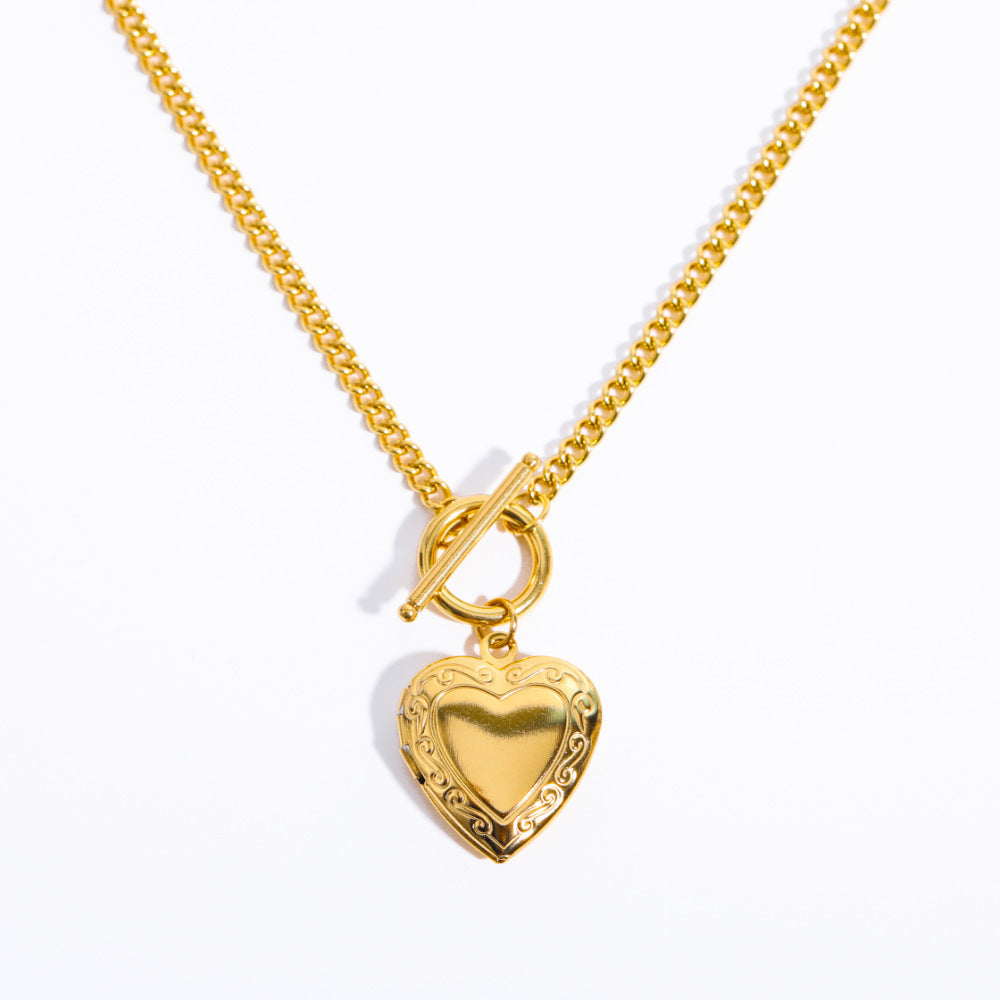 Love Heart Flowers Album Pendant Square Closure Necklace Special-interest Design Closure