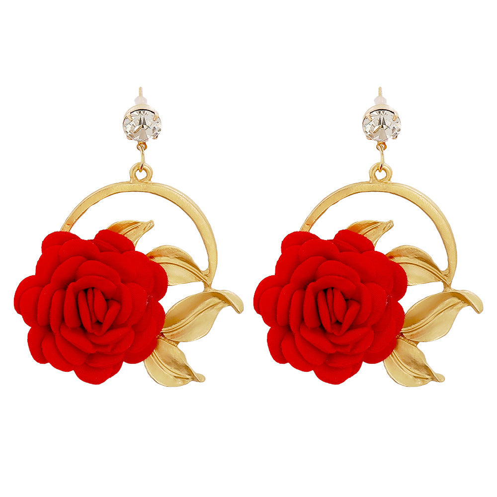 Ear Hanging Cloth Flower Earrings