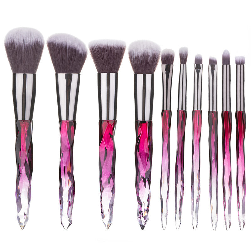 Clear crystal diamond handle makeup brush set