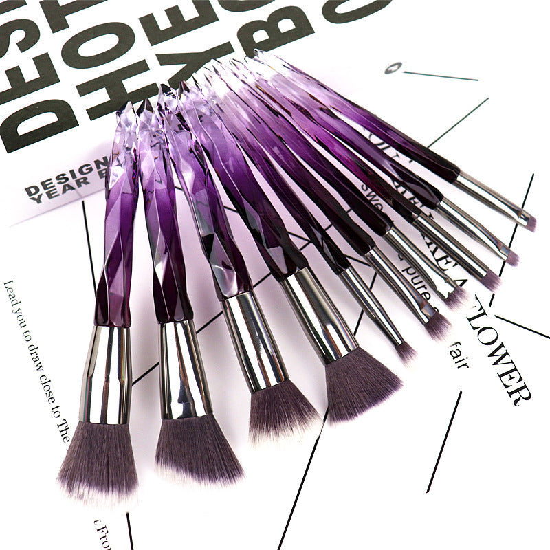 Clear crystal diamond handle makeup brush set