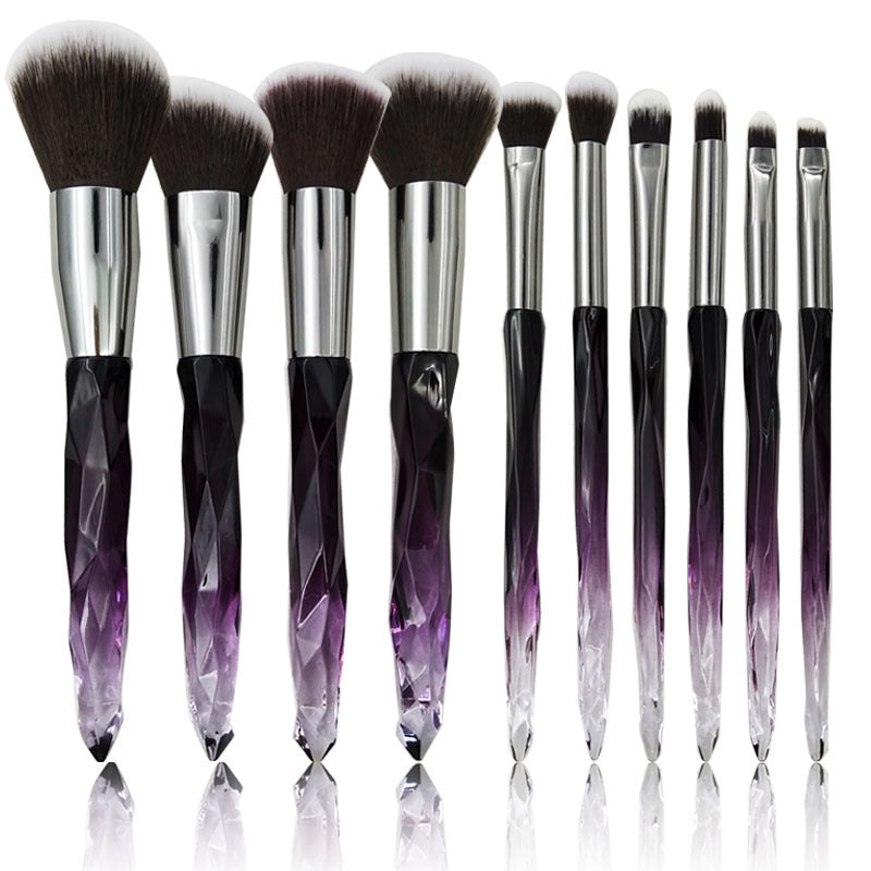 Clear crystal diamond handle makeup brush set