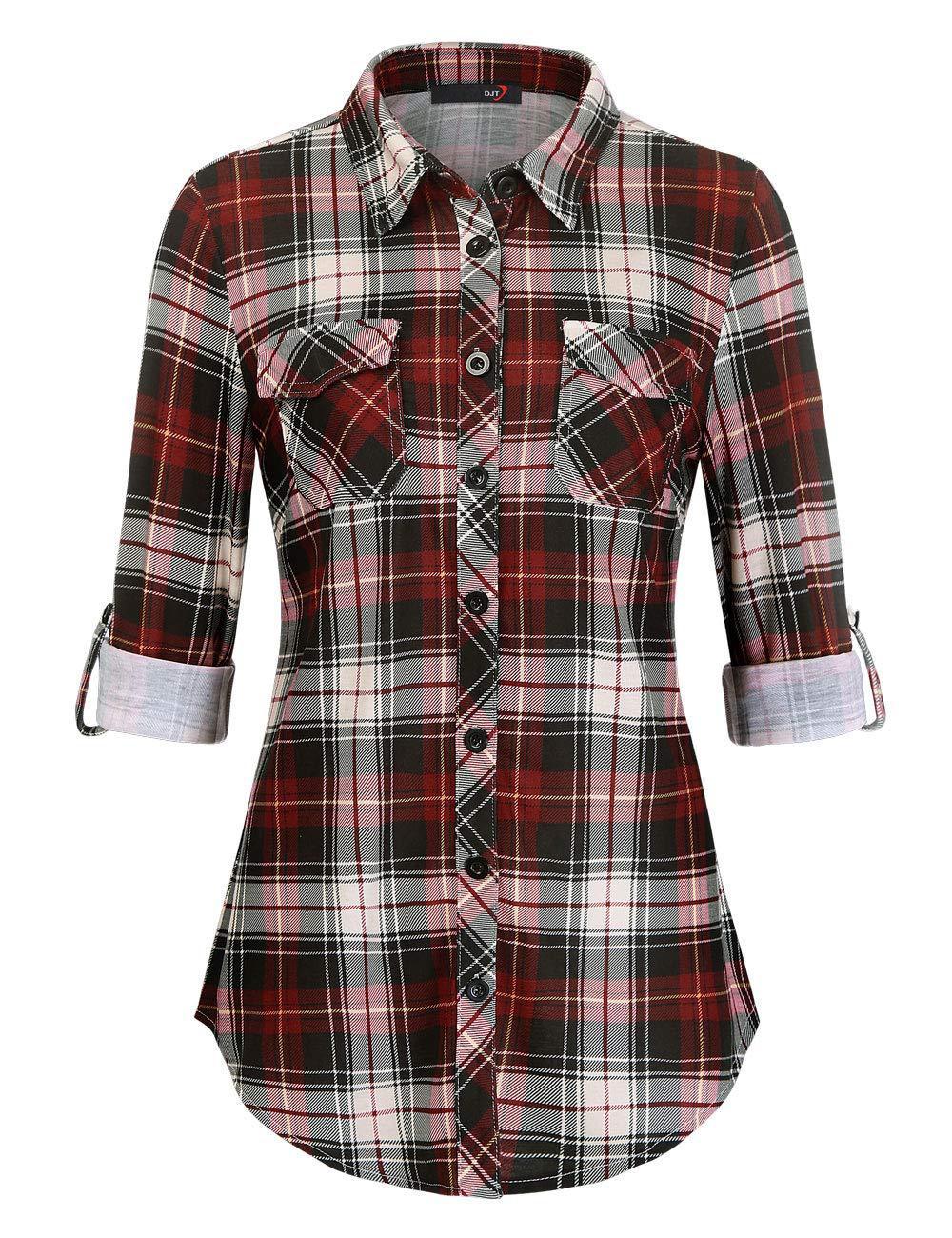 Plaid Pouch Button Cuff Comfort And Casual Printed Women's Shirt