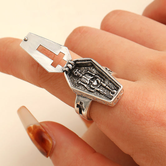 Men's Ring Funeral Souvenirs Domineering Skull Coffin